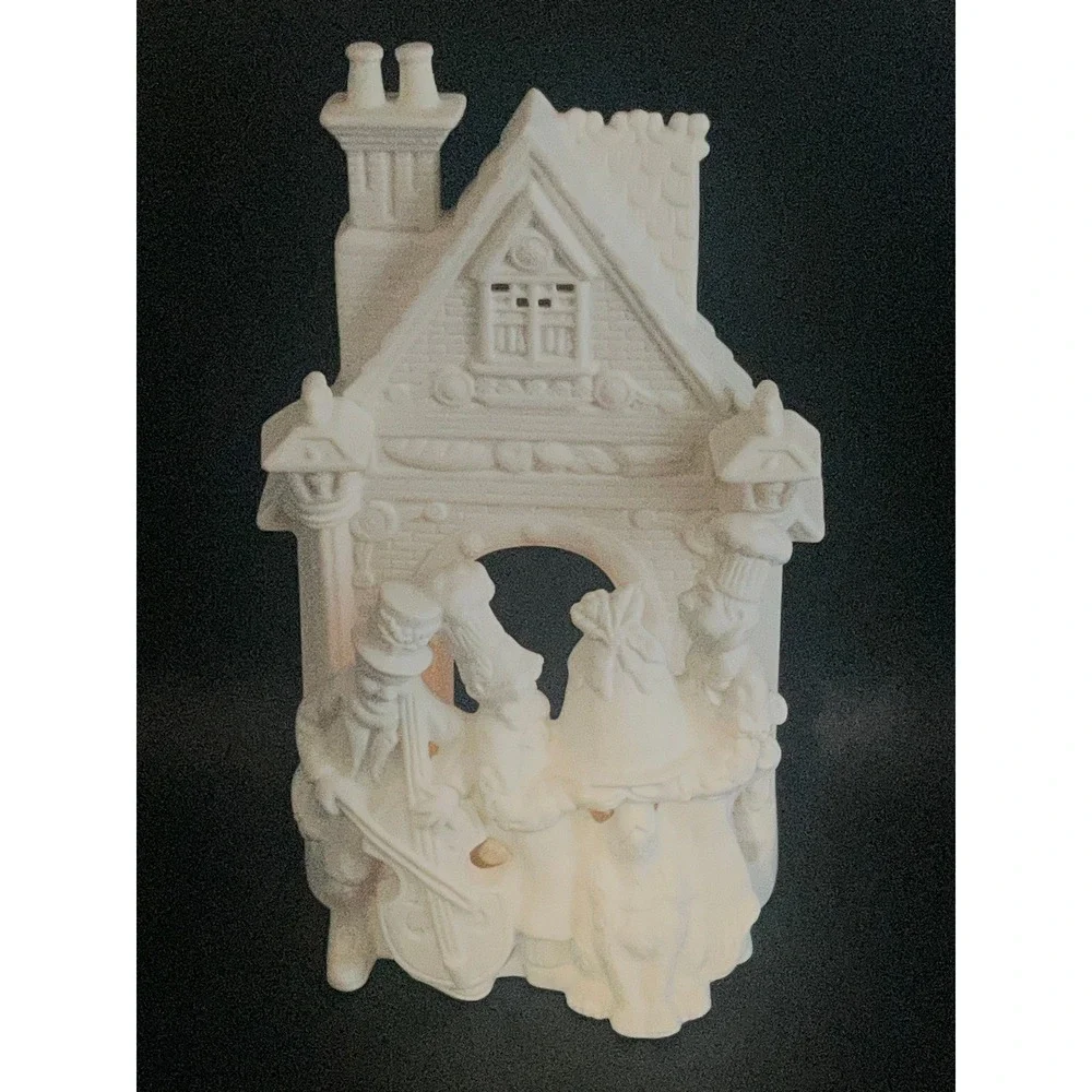 Partylite White Bisque Porcelain Victorian Carolers Christmas Candle Holder Vtg